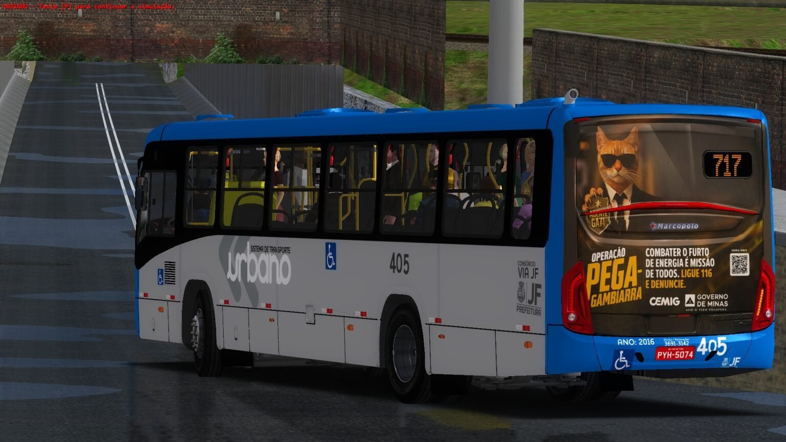 Visão frontal externa do ônibus no jogo