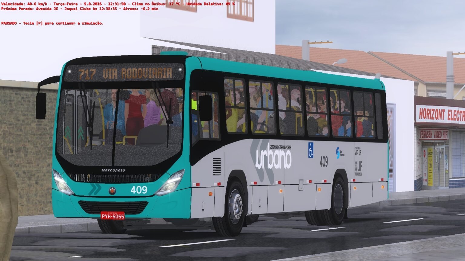 Foto externa do ônibus no mapa